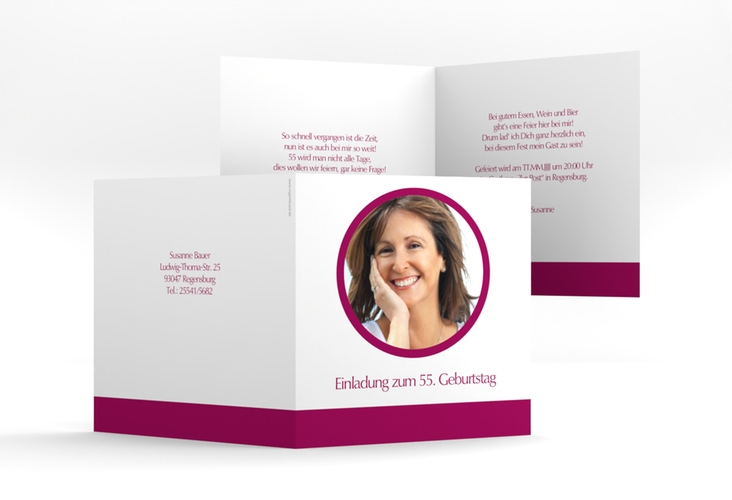 Einladung Geburtstag Anton/Antonia quadr. Klappkarte pink schlicht mit Foto