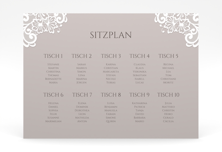 Sitzplan Poster Hochzeit Vintage 70 x 50 cm Poster mit floraler Spitze