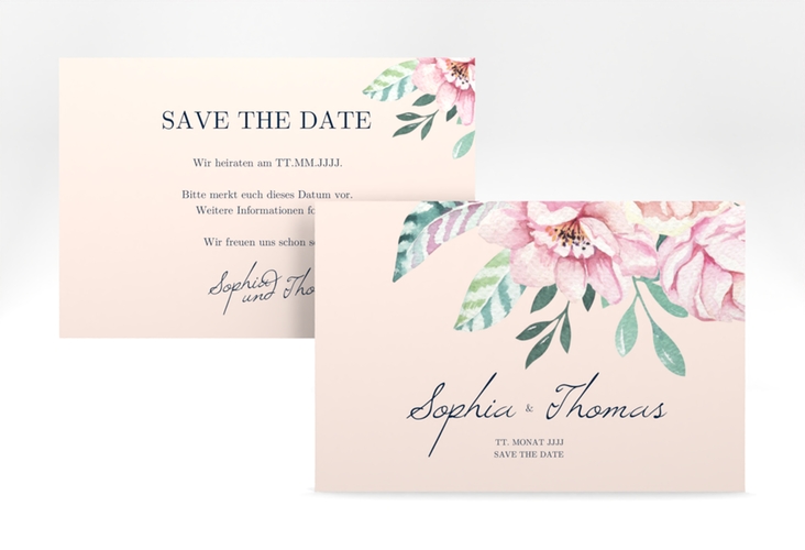 Save the Date-Karte Blooming A6 Karte quer rosa hochglanz