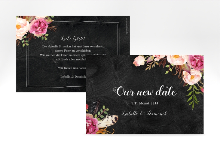 Change the Date-Karte Flowers A6 Karte quer mit bunten Aquarell-Blumen