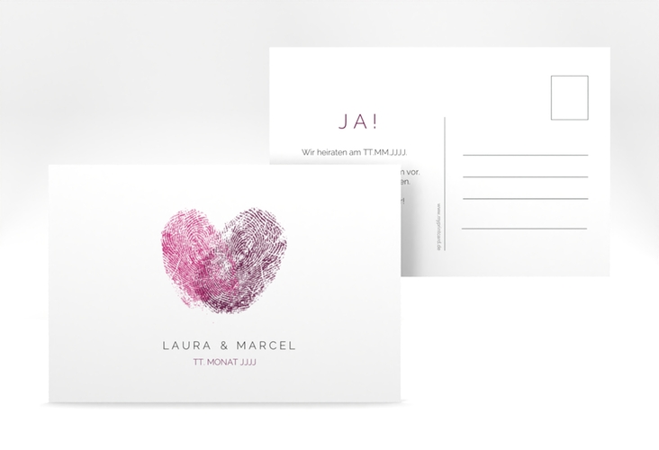 Save the Date-Postkarte Fingerprint A6 Postkarte schlicht mit Fingerabdruck-Motiv