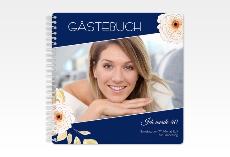 Gästebuch Geburtstag Fleur Ringbindung blau