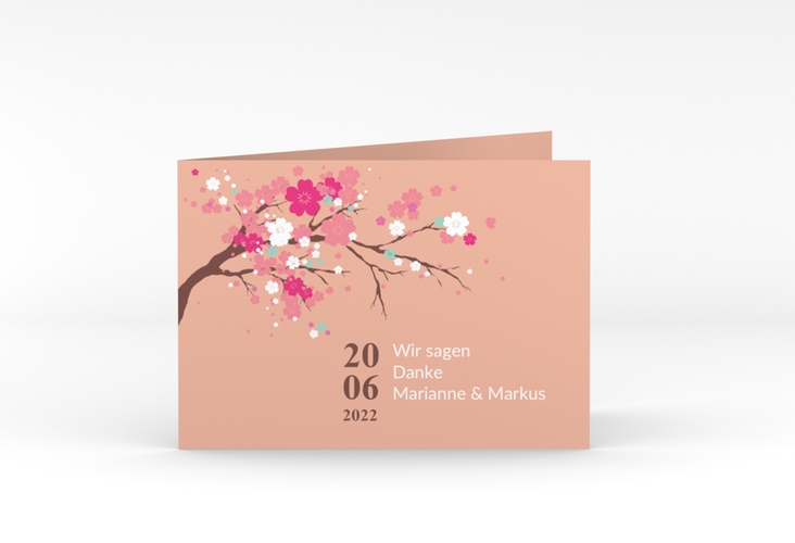 Danksagungskarte Hochzeit Sakura A6 Klappkarte quer apricot hochglanz