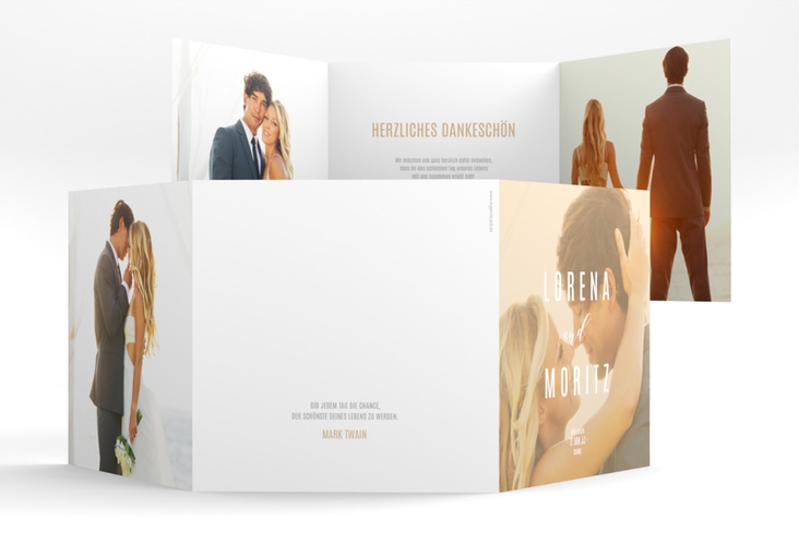 Dankeskarte Hochzeit Memory quadr. Doppel-Klappkarte beige
