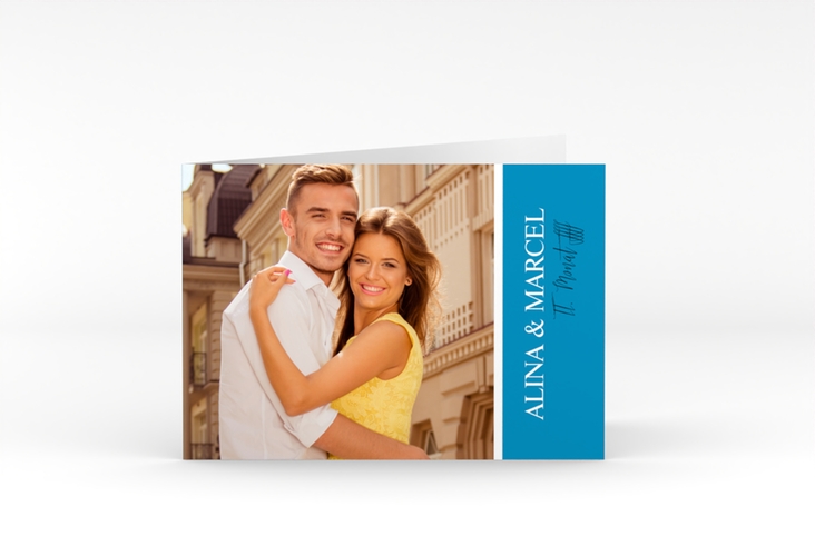 Hochzeitseinladung Classic A6 Klappkarte quer blau