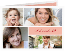 Einladung 40. Geburtstag Bilderserie A6 Klappkarte quer rosa mit mehreren Fotos