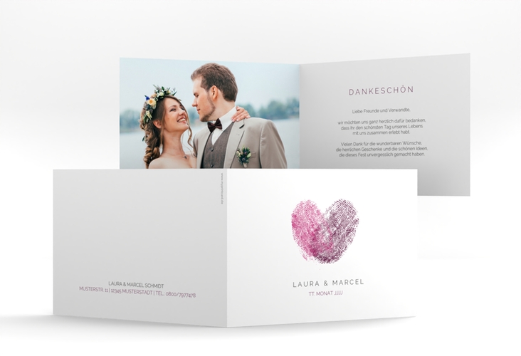 Dankeskarte Hochzeit Fingerprint A6 Klappkarte quer schlicht mit Fingerabdruck-Motiv