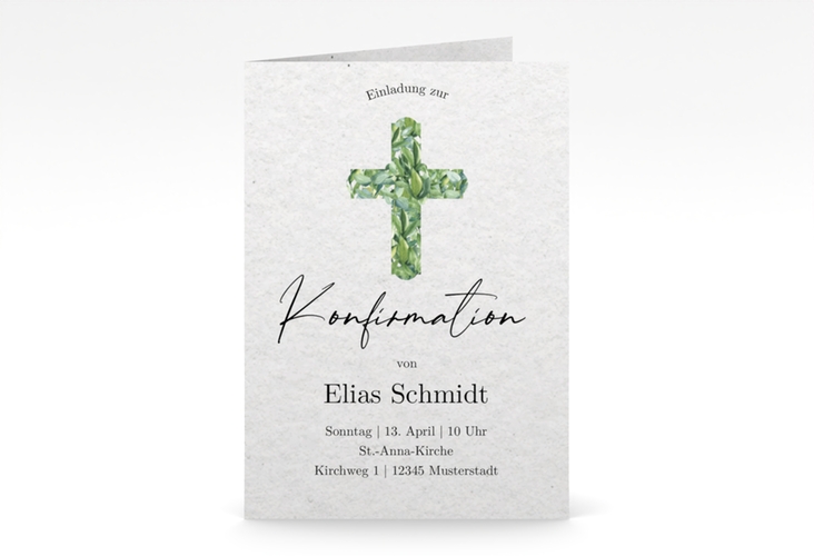 Einladung Konfirmation Greenery Cross A6 Klappkarte hoch