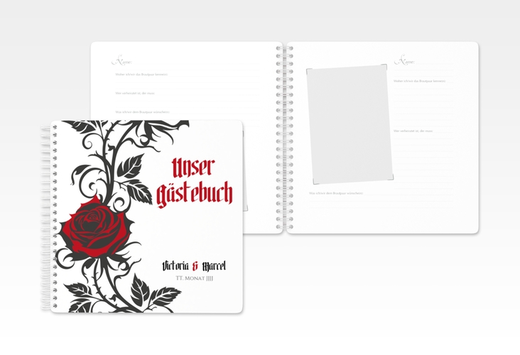 Gästebuch Hochzeit Red Rose Ringbindung weiss