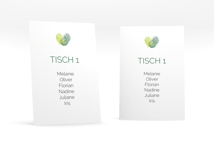 Tischaufsteller Hochzeit Fingerprint Tischaufsteller gruen schlicht mit Fingerabdruck-Motiv