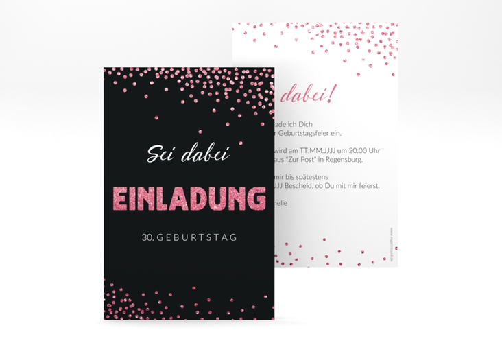 Einladung Geburtstag Glitzer A6 Karte hoch pink hochglanz