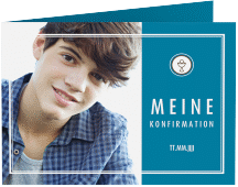 Klick: Details zu Konfirmationseinladung "Poculum" anzeigen Konfirmationseinladung Poculum A6 Klappkarte quer blau