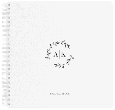 Trautagebuch Hochzeit Filigrana Trautagebuch Hochzeit schwarz in reduziertem Design mit Initialen und zartem Blätterkranz