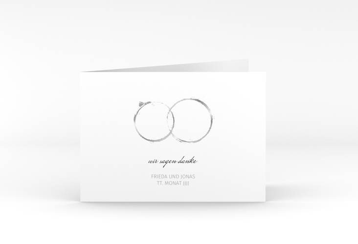 Dankeskarte Hochzeit Trauringe A6 Klappkarte quer grau minimalistisch gestaltet mit zwei Eheringen