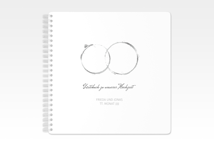 Gästebuch Hochzeit Trauringe Ringbindung grau minimalistisch gestaltet mit zwei Eheringen