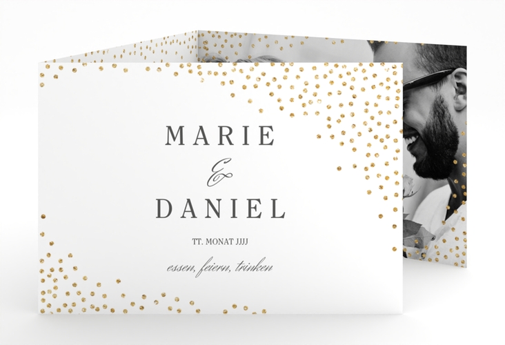 Hochzeitseinladung Glitter A6 Doppel-Klappkarte weiss