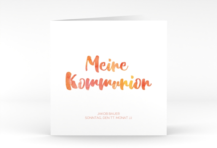 Kommunionseinladung Flora quadr. Klappkarte orange