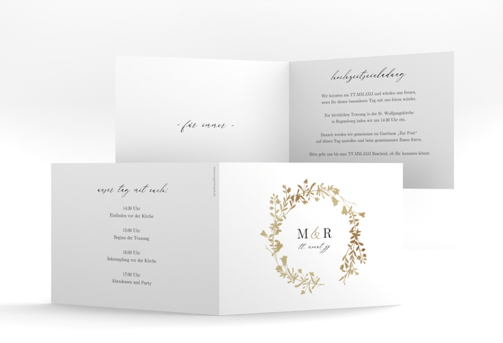 Hochzeitseinladung Filigree A6 Klappkarte quer weiss hochglanz