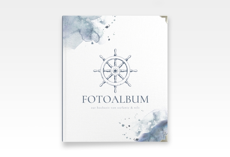Hochzeitsalbum Steuerrad 21 x 25 cm blau in maritimen Blautönen