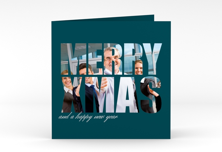 Business-Weihnachtskarte Xmas quadr. Klappkarte blau hochglanz modern mit Foto