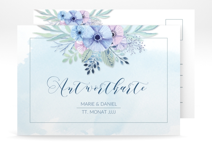 Antwortkarte Hochzeit Surfinia A6 Postkarte blau