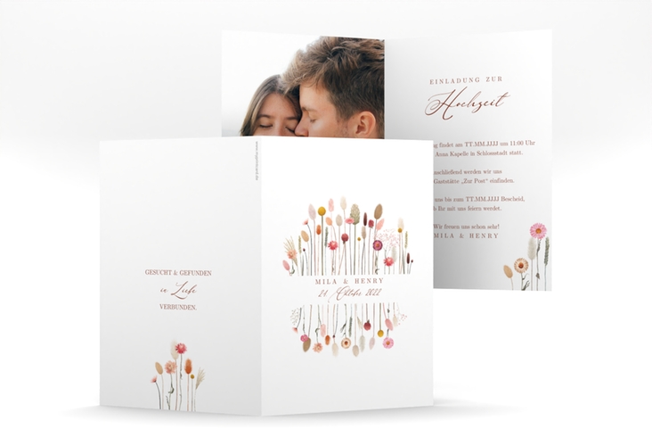 Einladungskarte Hochzeit Driedflower A6 Klappkarte hoch weiss