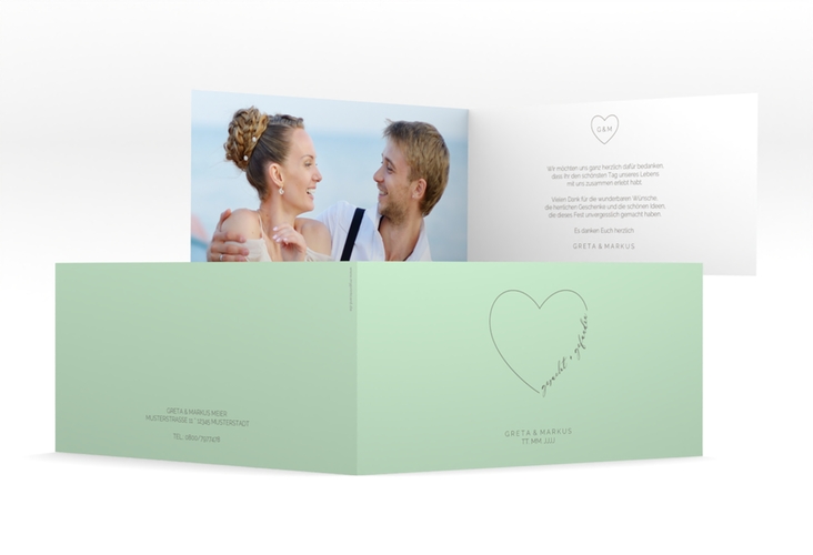 Danksagungskarte Hochzeit Lebenstraum lange Klappkarte quer mint hochglanz
