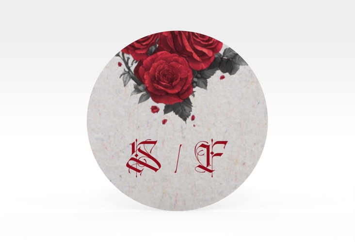 Aufkleber Hochzeit Drachenliebe Aufkleber, selbstklebend, rund grau mit schwarzem und weißem Drachen zu einem Herz verschlungen