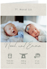 Geburtskarte Zwillinge A6 Klappkarte hoch beige