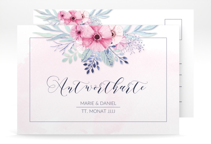 Antwortkarte Hochzeit Surfinia A6 Postkarte rosa hochglanz