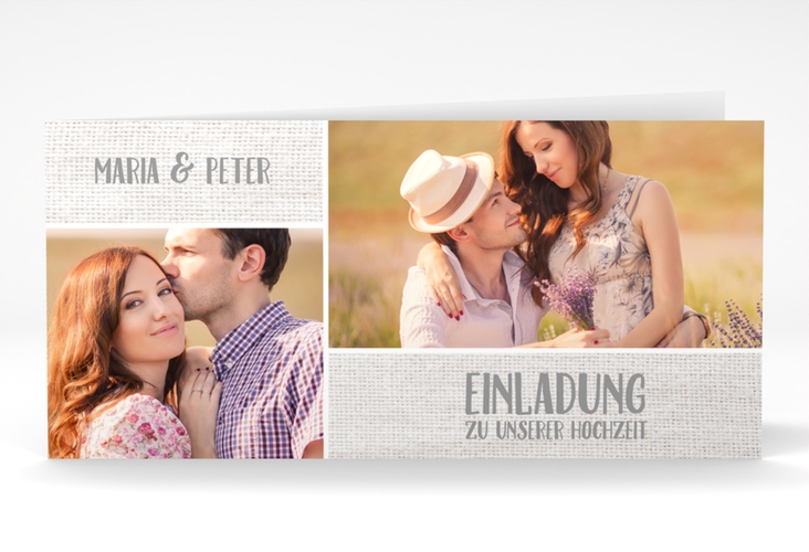 Hochzeitseinladung Landliebe lange Klappkarte quer weiss hochglanz