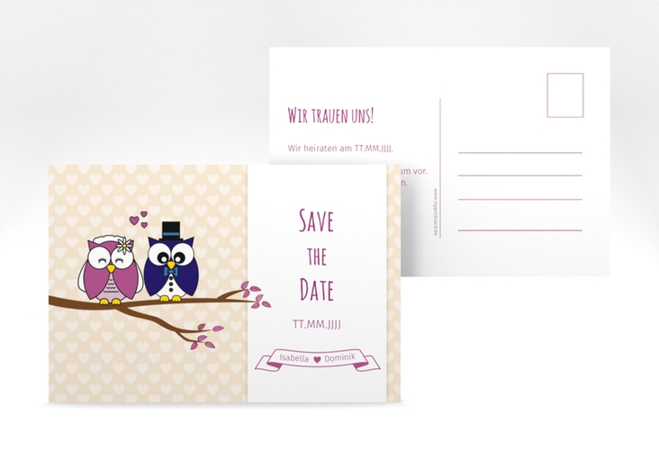 Save the Date-Postkarte Eulenliebe A6 Postkarte hochglanz