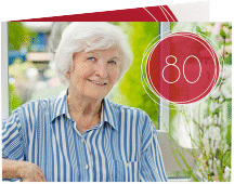 Einladung 80. Geburtstag Twister A6 Klappkarte quer rot