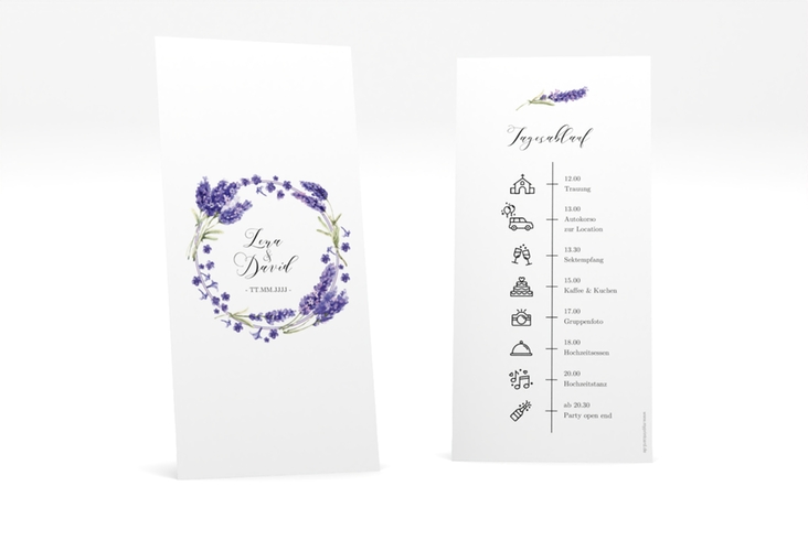 Tagesablauf Hochzeit Lavendel lange Karte hoch