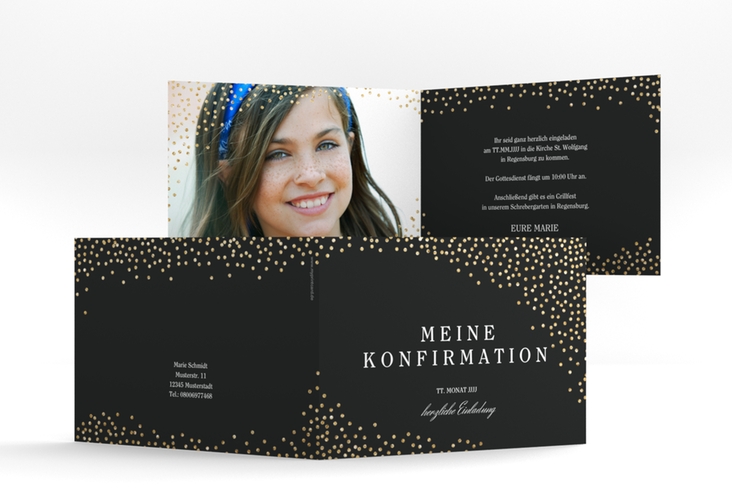 Einladung Konfirmation Glossy A6 Klappkarte quer schwarz hochglanz