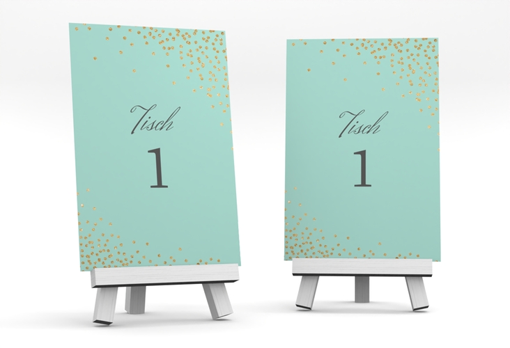 Tischnummer Hochzeit Glitter Tischaufsteller mint hochglanz