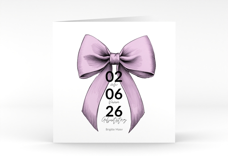 Einladung 70. Geburtstag Geburtstagsschleife quadr. Klappkarte rosa