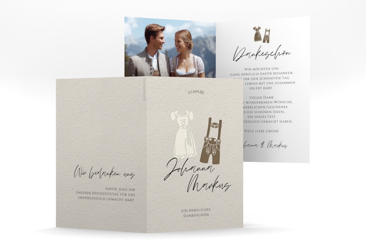 Danksagungskarte Hochzeit Trachenhochzeit A6 Klappkarte hoch mit Dirndl und Lederhose