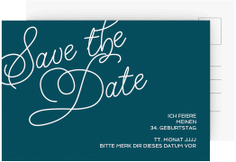 Save the Date-Postkarte Geburtstag Schwungvoll A6 Postkarte blau