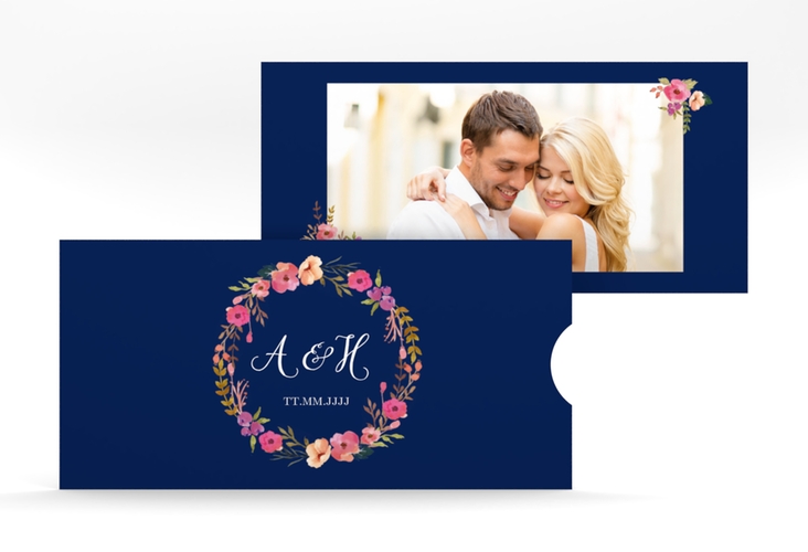 Hochzeitseinladung Fiore Einsteckkarte blau hochglanz
