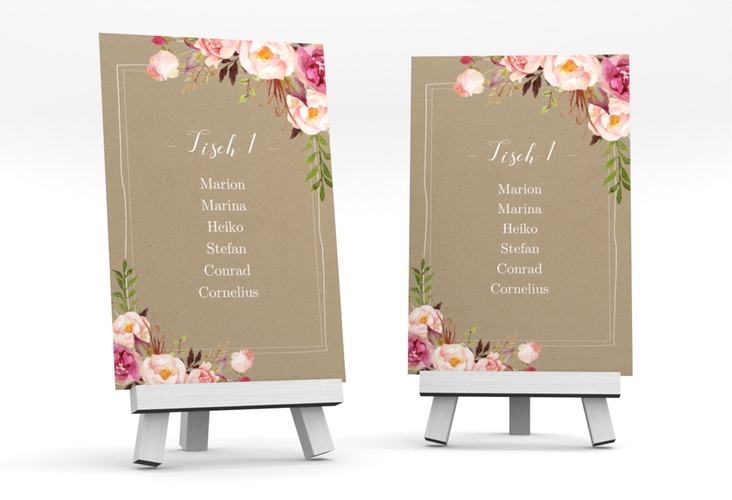 Tischaufsteller Hochzeit Flowers Tischaufsteller Kraftpapier mit bunten Aquarell-Blumen