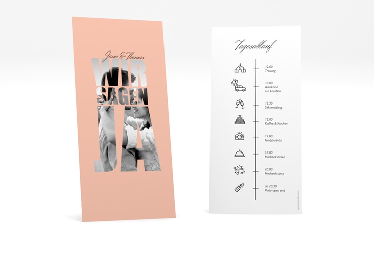 Tagesablauf Hochzeit Letters lange Karte hoch apricot hochglanz
