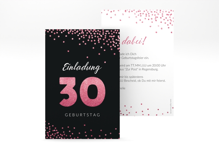Einladung 30. Geburtstag Glitzer A6 Karte hoch hochglanz