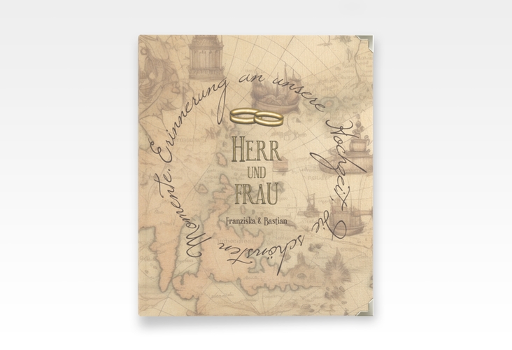 Hochzeitsalbum Zwei Ringe 21 x 25 cm beige mit Eheringen und Fantasy-Landkarte