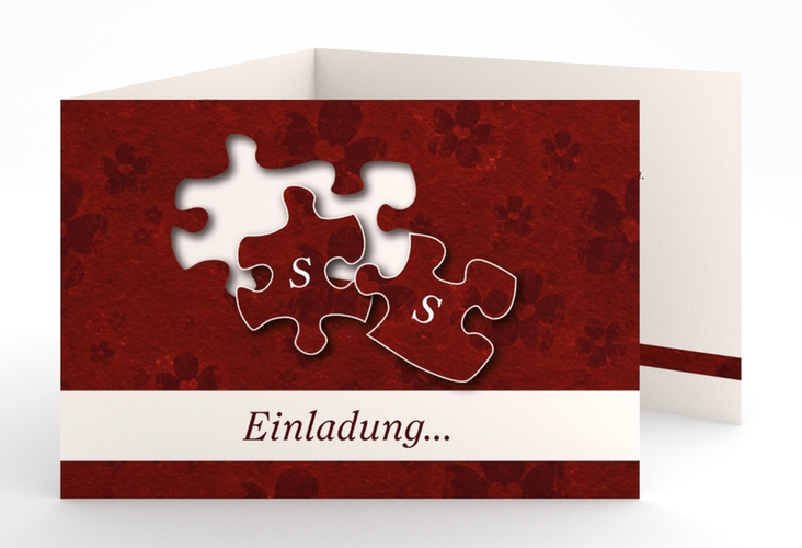 Hochzeitseinladung Ravensburg A6 Doppel-Klappkarte mit zwei Puzzleteilen