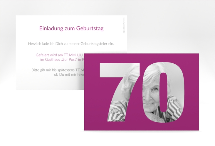 Einladung 70. Geburtstag Numbers A6 Karte quer pink