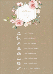 Klick: Details zu Tagesablauf Poster Hochzeit "Graceful" anzeigen Tagesablauf Poster Hochzeit Graceful 50 x 70 cm Poster Kraftpapier mit Rosenblüten in Rosa und Weiß