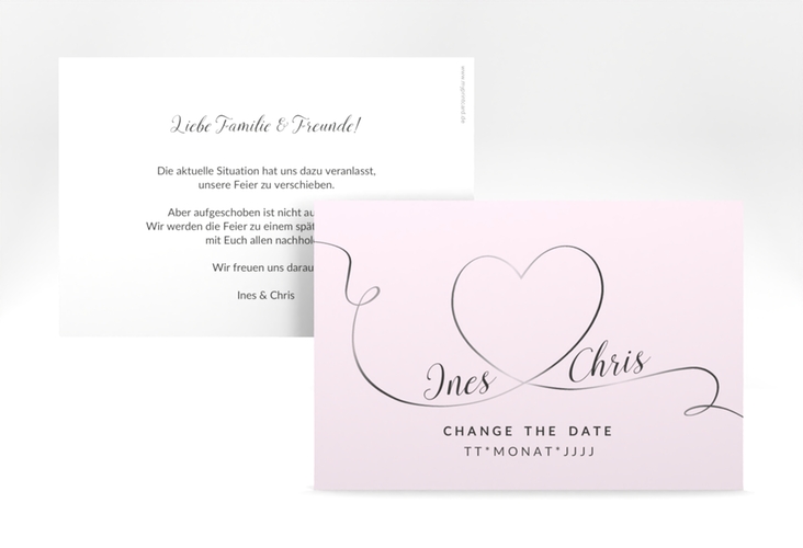 Change the Date-Karte Hochzeit Dolce A6 Karte quer rosa