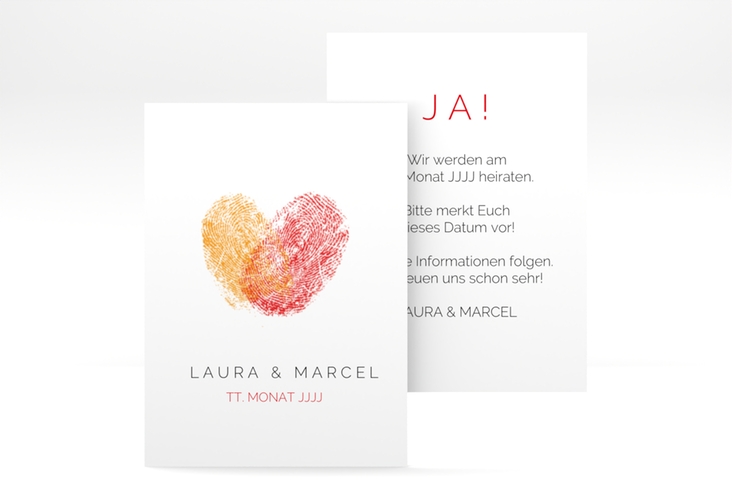 Save the Date-Visitenkarte Fingerprint Visitenkarte hoch rot schlicht mit Fingerabdruck-Motiv