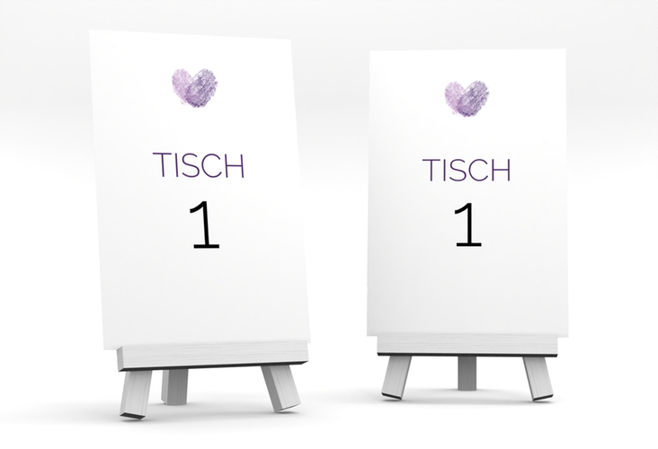 Tischnummer Hochzeit Fingerprint Tischaufsteller lila schlicht mit Fingerabdruck-Motiv
